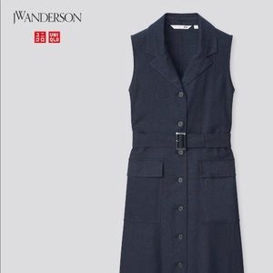 Uniqlo X JW Anderson Women's Linen-Blend Belted Sleeveless Lapel Dress